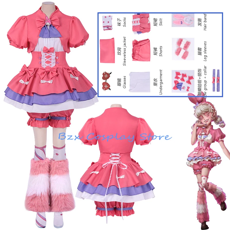 Lily Barrier Cosplay Game Identity V Cheerleader Costume Uniform Pink Dress Wig Set Party Role Play Anime Outfit for Women