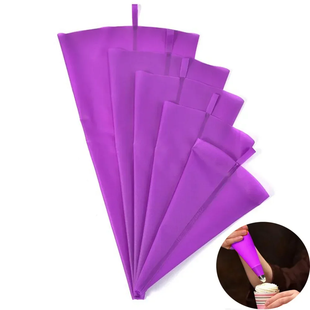 Purple Silicone TPU Piping Bag Reusable Icing Piping Cream Pastry Bags Cake Decorating Tool DIY Fondant Sugarcraft Hanging Bags