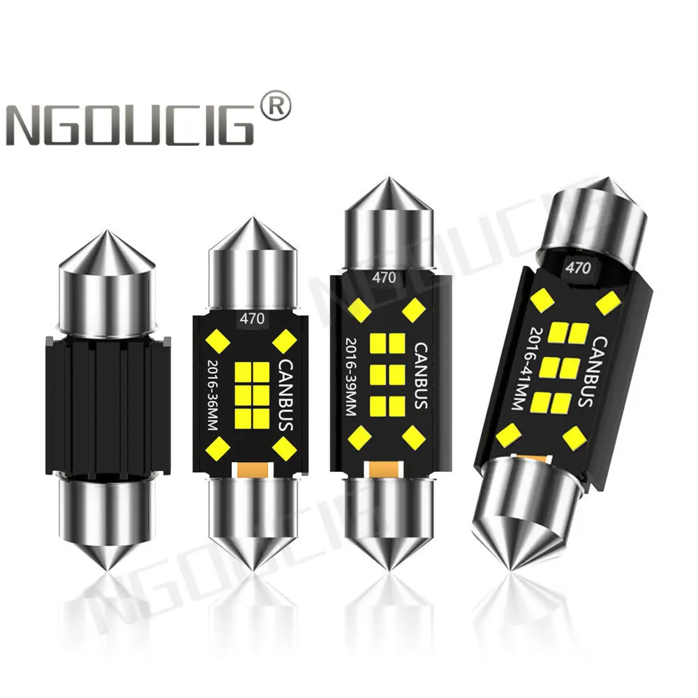 NGOUCIG 2PCS C5W Lamp Led Festoon Bulb 36mm 31 39 41 mm Super Bright SV8.5 Car Interior Reading Door Trunk Signal C10W Light