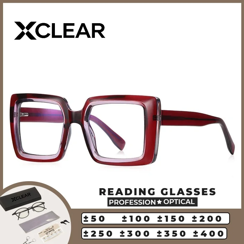 Lunettes de lecture rectangulaires à monture complète Xclear, élégantes, pour femmes, anti-lumière bleue, progressives, avec prescription optique