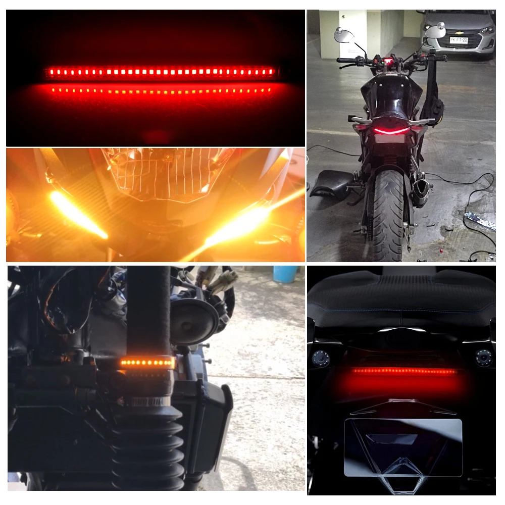 Moto Flasher แหวนส้อม Strip โคมไฟ 48SMD Universal 1 PC กระพริบ Blinker DRL Amber สีแดงสีเหลือง