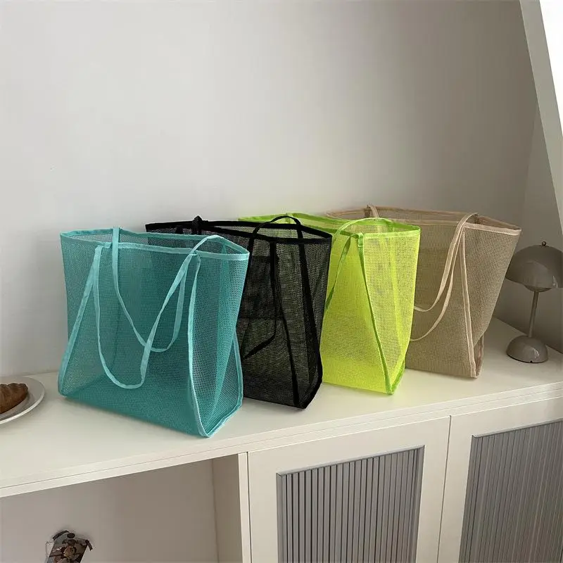 

Fashion Casual Mesh Hollow Out Shoulder Bag Travel Vacation Beach Tote Bag Large Capacity Shopping Bags For Women Gifts