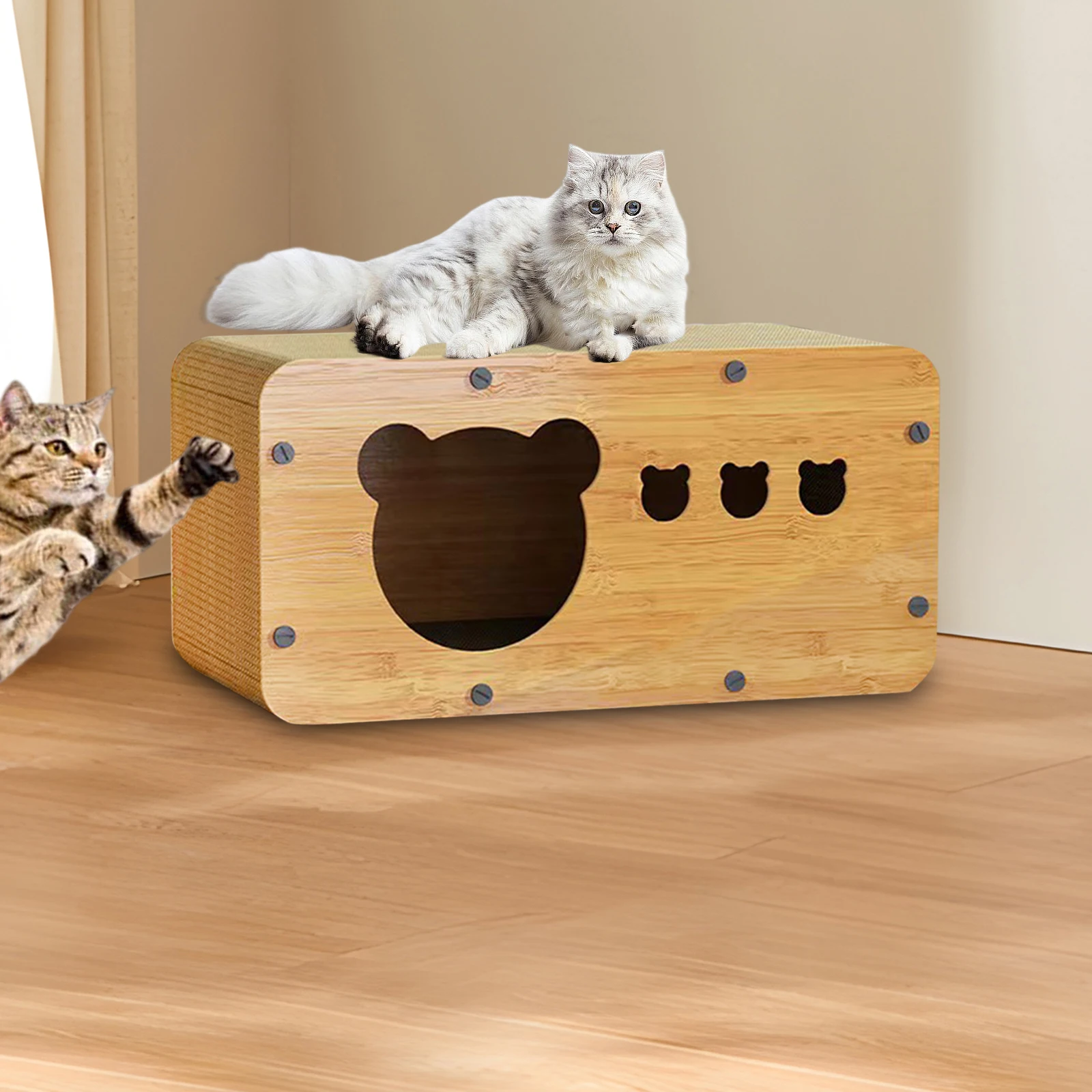 Cat House Cat Scratcher Cardboard Wood Corrugated Paper Scratching Board Nest For Indoor Kitten Scratching Post Cat Furniture