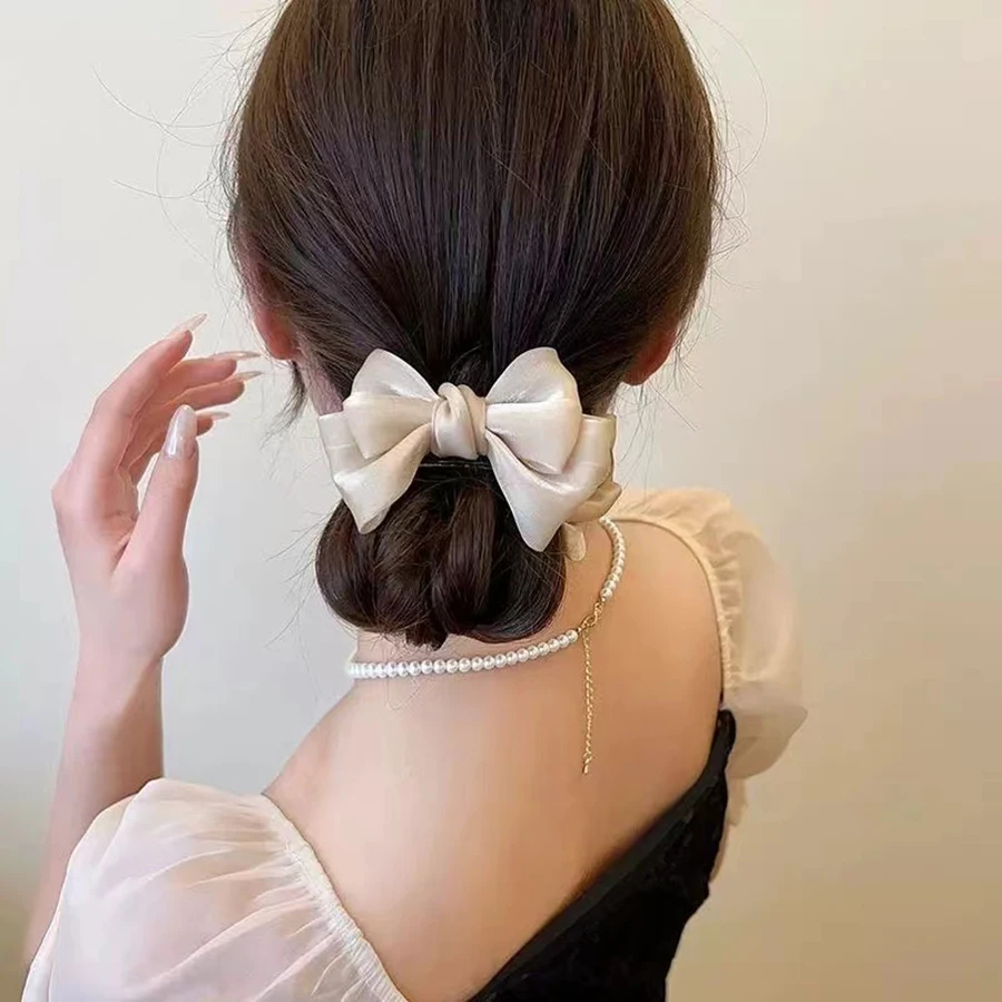 Elegant Bow Pill Head Hair Clip for Women Korean Temperament Grip Clip Ponytail Braid Clip Fashion Girls Hair Accessories