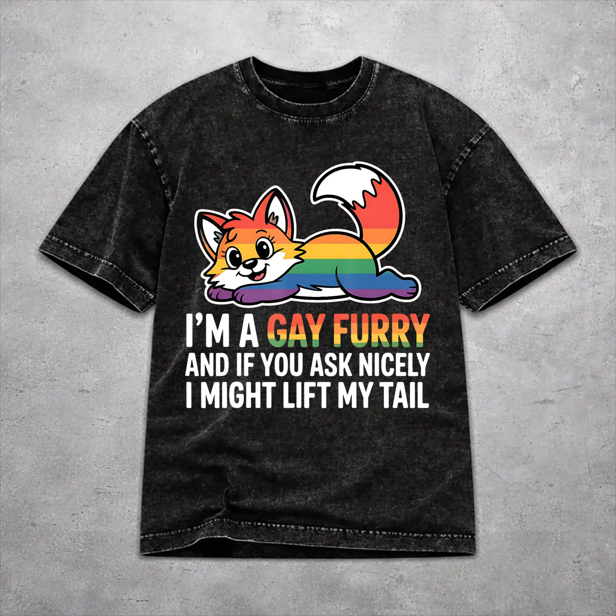 Harajuku Washed Shirts I`M A Gay Furry and If You Ask Nicely I Might Lift My Tail  Apparel Vintage T Shirt Oversize  Streetwear
