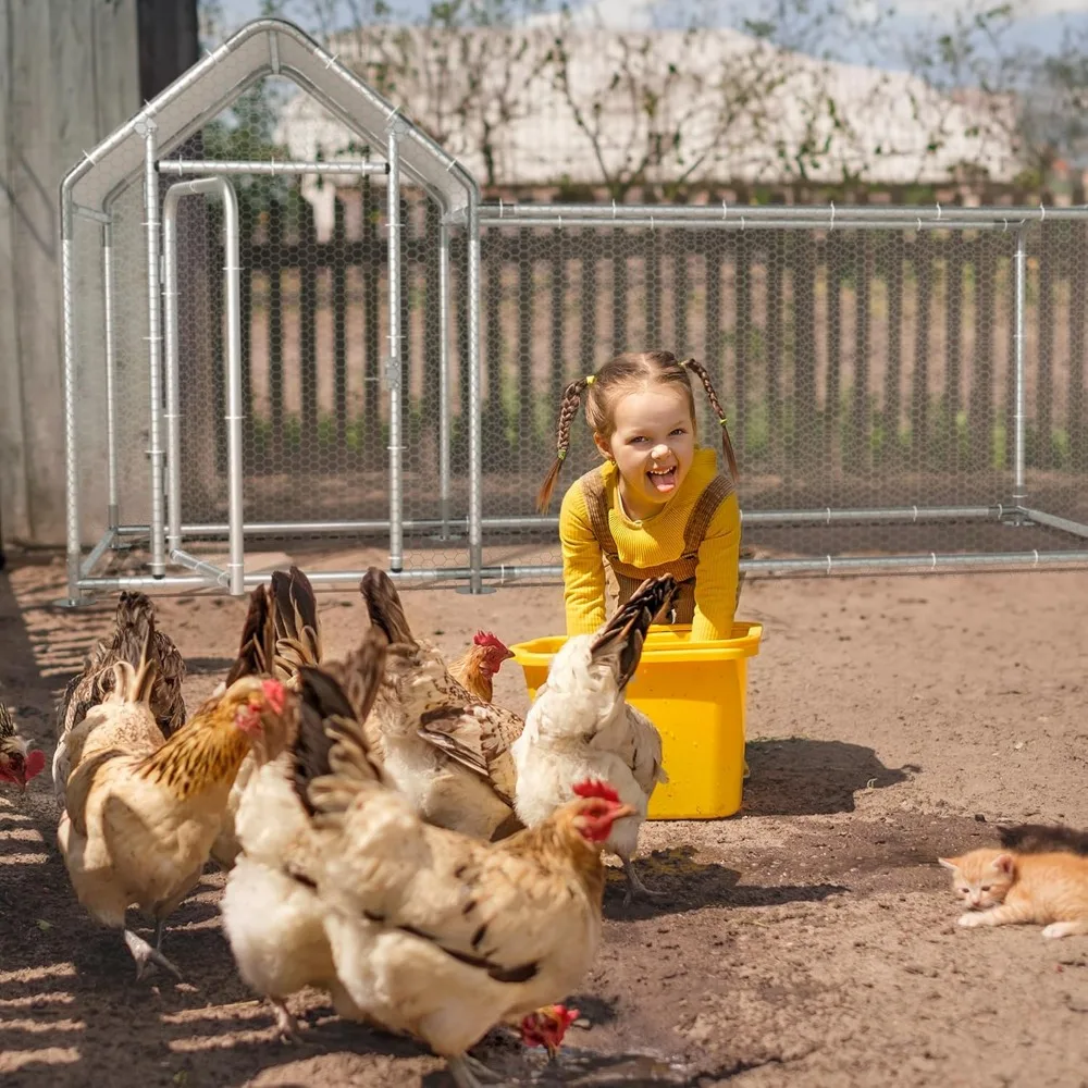 حظيرة دجاج معدنية خارجية مع تشغيل لـ 15-20 دجاجة، 118 لتر × 39.4 عرض × 59 ساعة، تصميم مشي للبط والدجاج والدواجن