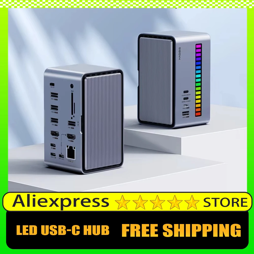 

Hagibis USB C Docking Station with Dual HDMI-compatible M.2 SSD Enclosure Ethernet 100W PD USB Hub SD/TF for Laptop Macbook Pro