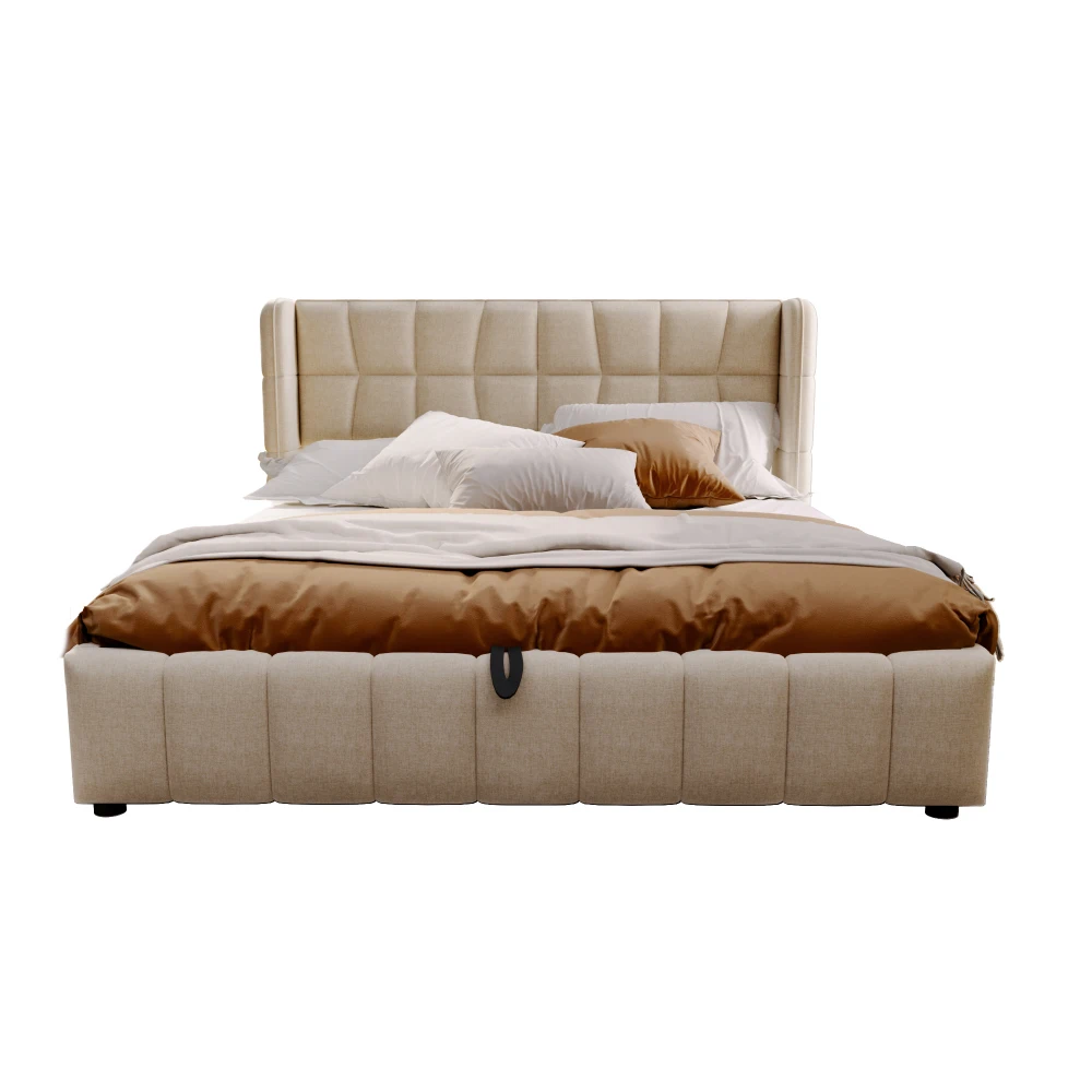 180x200cm gepolstertes Doppelbett mit pneumatischer Stauraum-Lattenrostunterlage und Rückenlehne – Leinenrahmen für Erwachsene und Jugendliche (ohne Matratze) – Detail 12