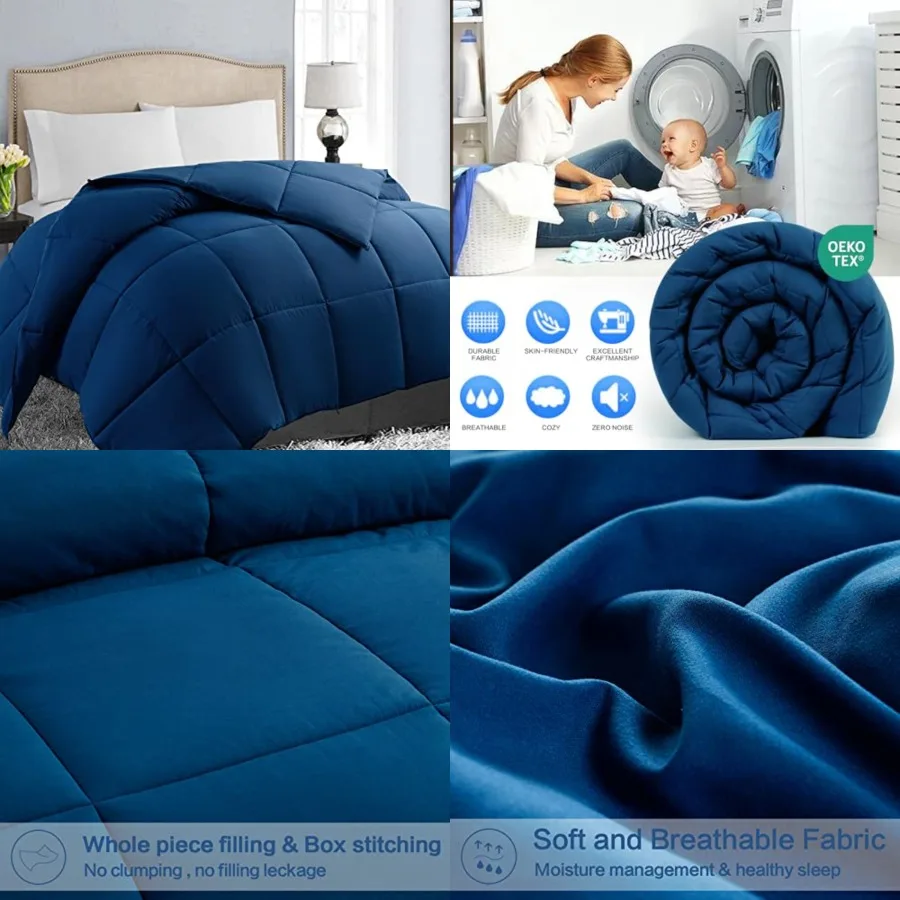 

Size Down Alternative Comforter - Quilted Duvet Insert for All Seasons, Soft Lightweight with Corner Tabs, Summer Winter Warm B