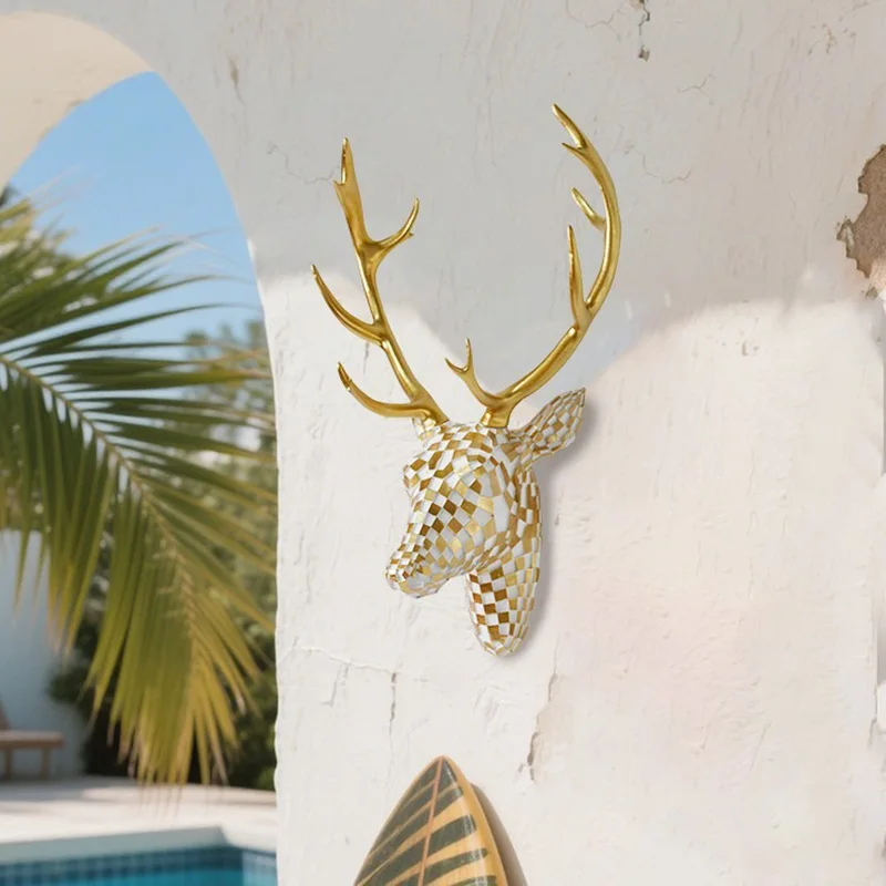 

Deer Head Wall Hanging Decorations Animal Head Statue Antler Hanging Home Furnishings Living Room Entrance Decorative Crafts