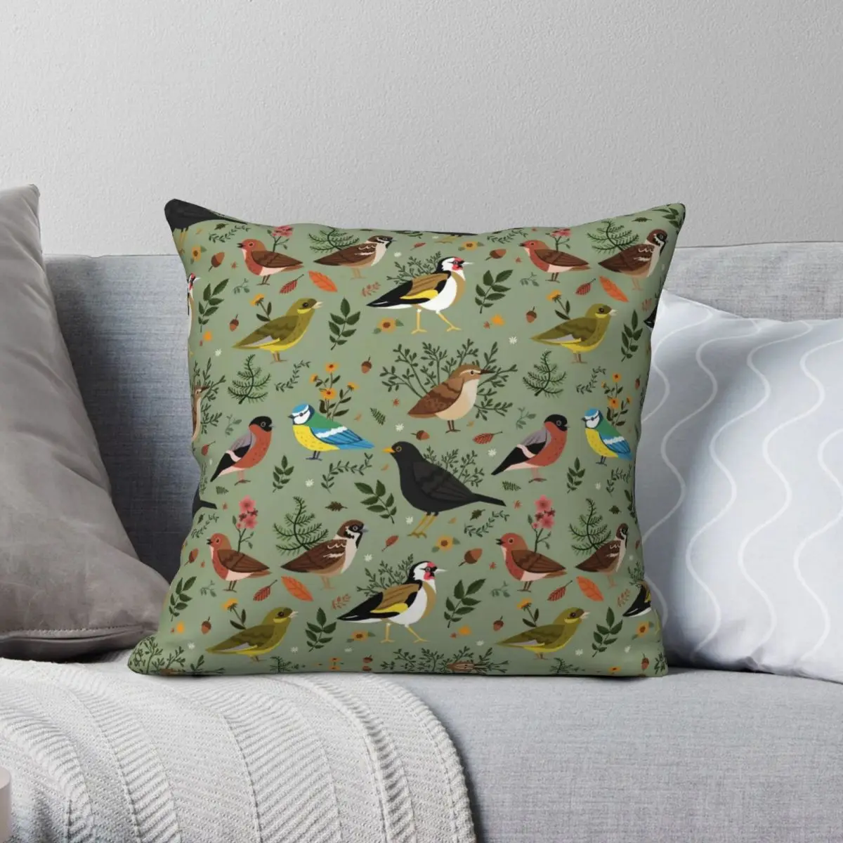 Garden Birds Sparrow Palm Tree Square Pillowcase Polyester Linen Velvet Pattern Decorative Throw Pillow Case Home Cushion Case