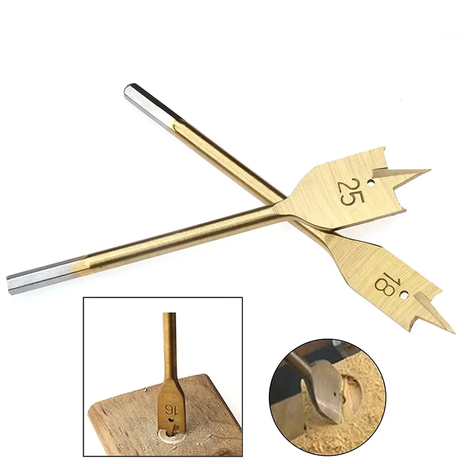 6 Pack Spade Drill Bit Set Paddle Flat Bits Hole Cutter Titanium Coating Carbon Steel Woodworking Tool 10-25mm