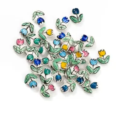 5pcs Hand-Painted Green Leaf and Flower Ceramic Beads for DIY Jewelry Bracelets and Necklaces Z714