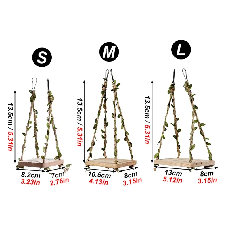 1 Stück Robuste Holz-Papageienschaukel, Hängende Plattform mit Künstlichen Ranken für Wellensittiche, Nymphensittiche, Liebesvögel, Käfig-Biesterlinderung – Detail 2