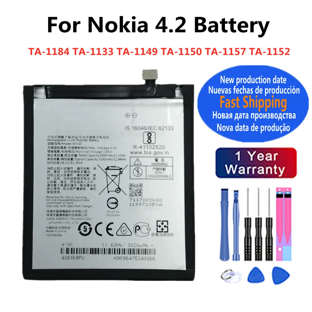 WT330 Phone Battery For Nokia 4.2 Nokia4.2 TA-1184 TA-1133 TA-1149 TA-1150 TA-1157 TA-1152 WT 330 3100mAh Replacement Bateria