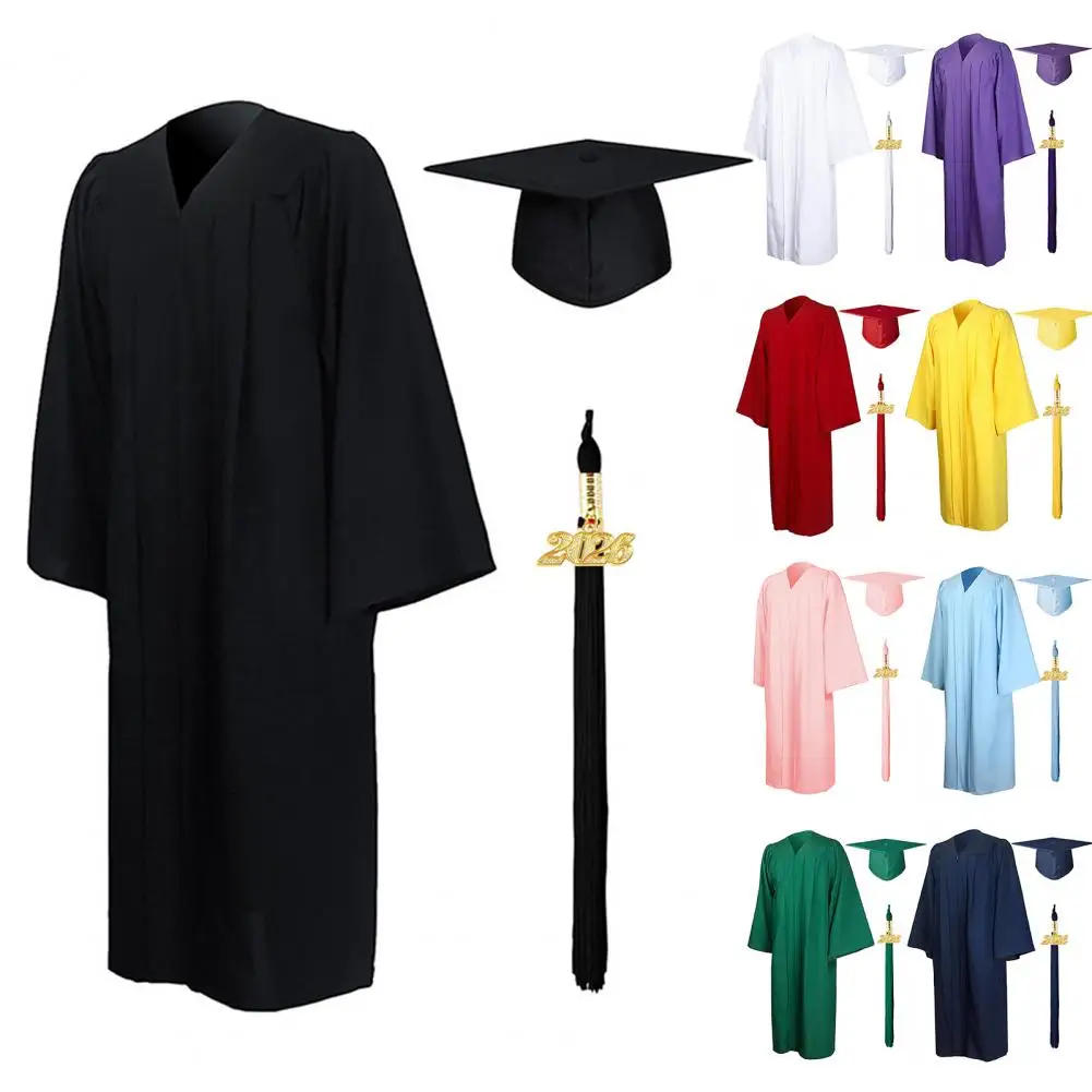 Graduation Outfit Arts Student Graduation Robe with V Neck Hat Bachelor Uniform for Doctor Graduation Party Knee Length Long