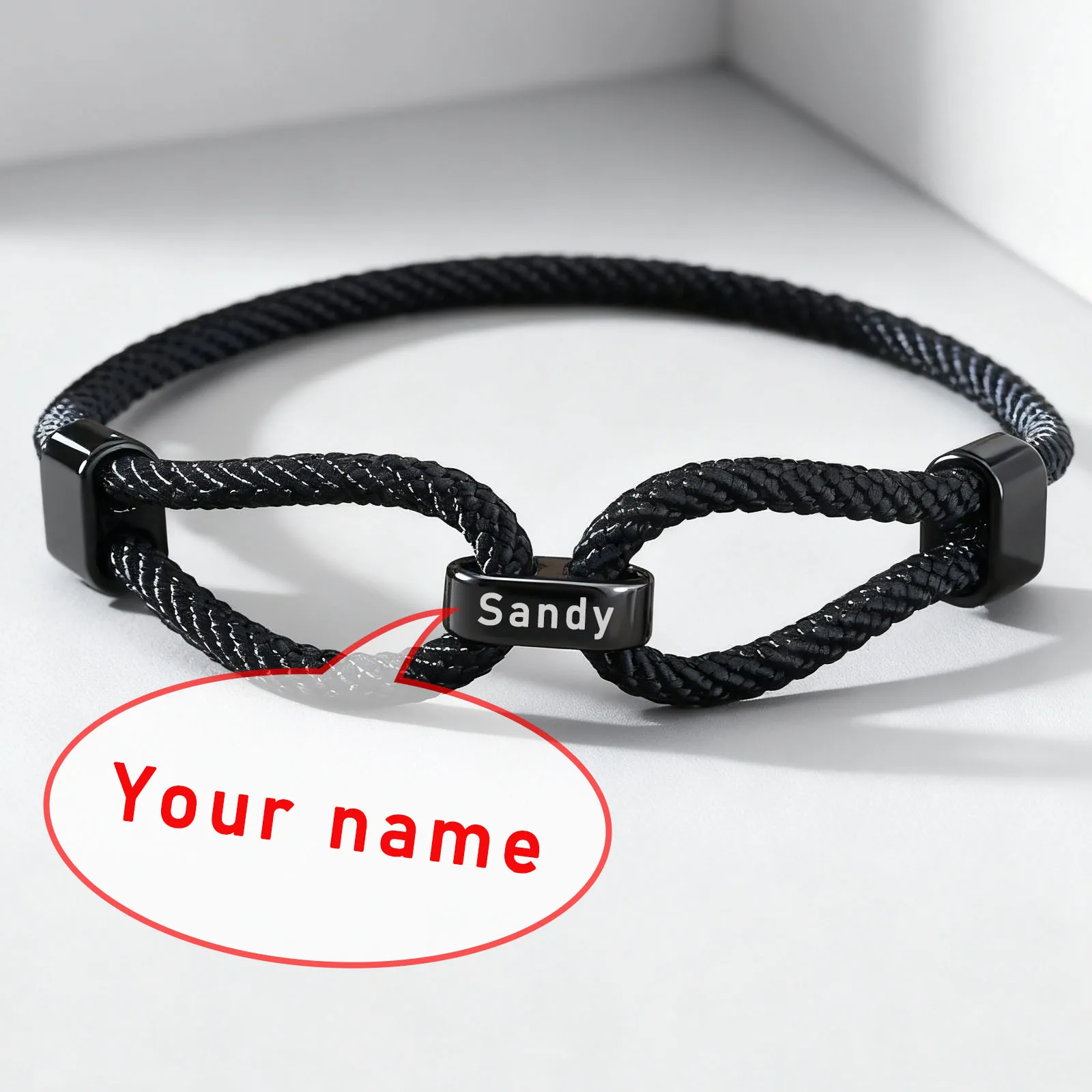 

New Personalized 4mm Thin Rope Bracelet, Unisex, Engraved With Name And Date, Hand-Woven Leisure Riding Couple Jewelry Wholesale