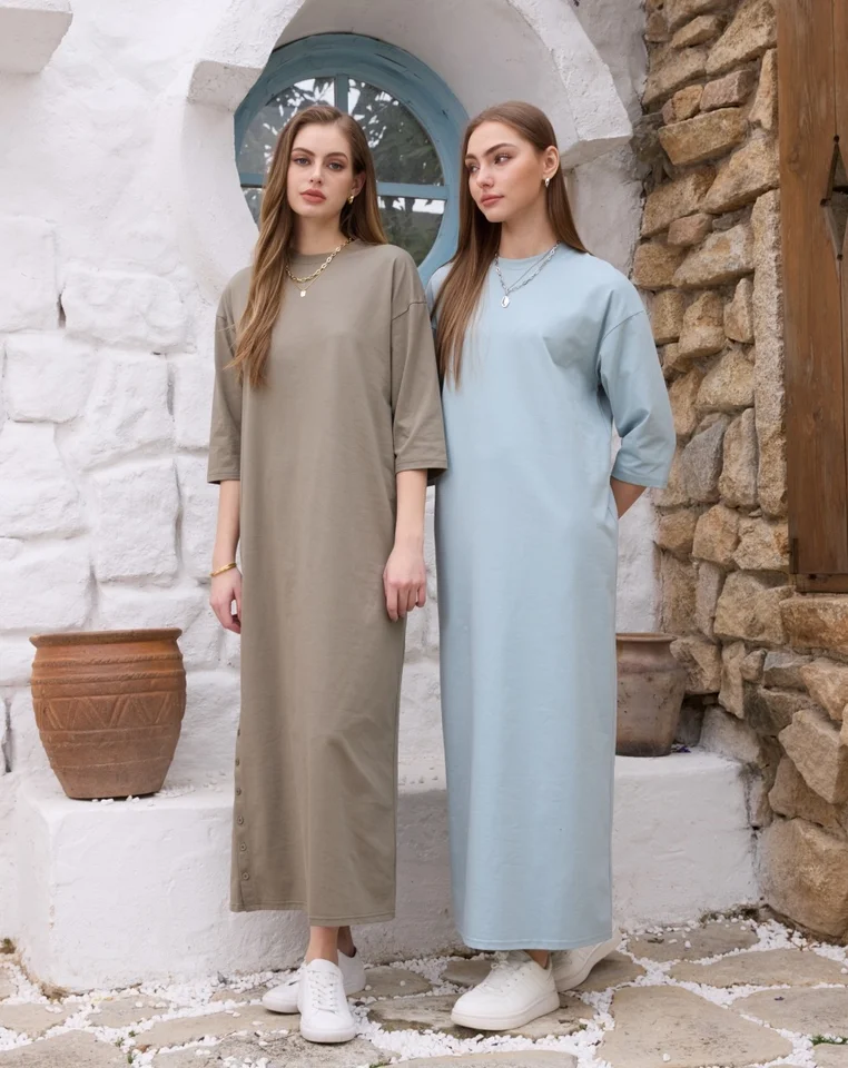 Conjunto casual de vestido camisero oversize SS26 + top cuello V + falda para mujer