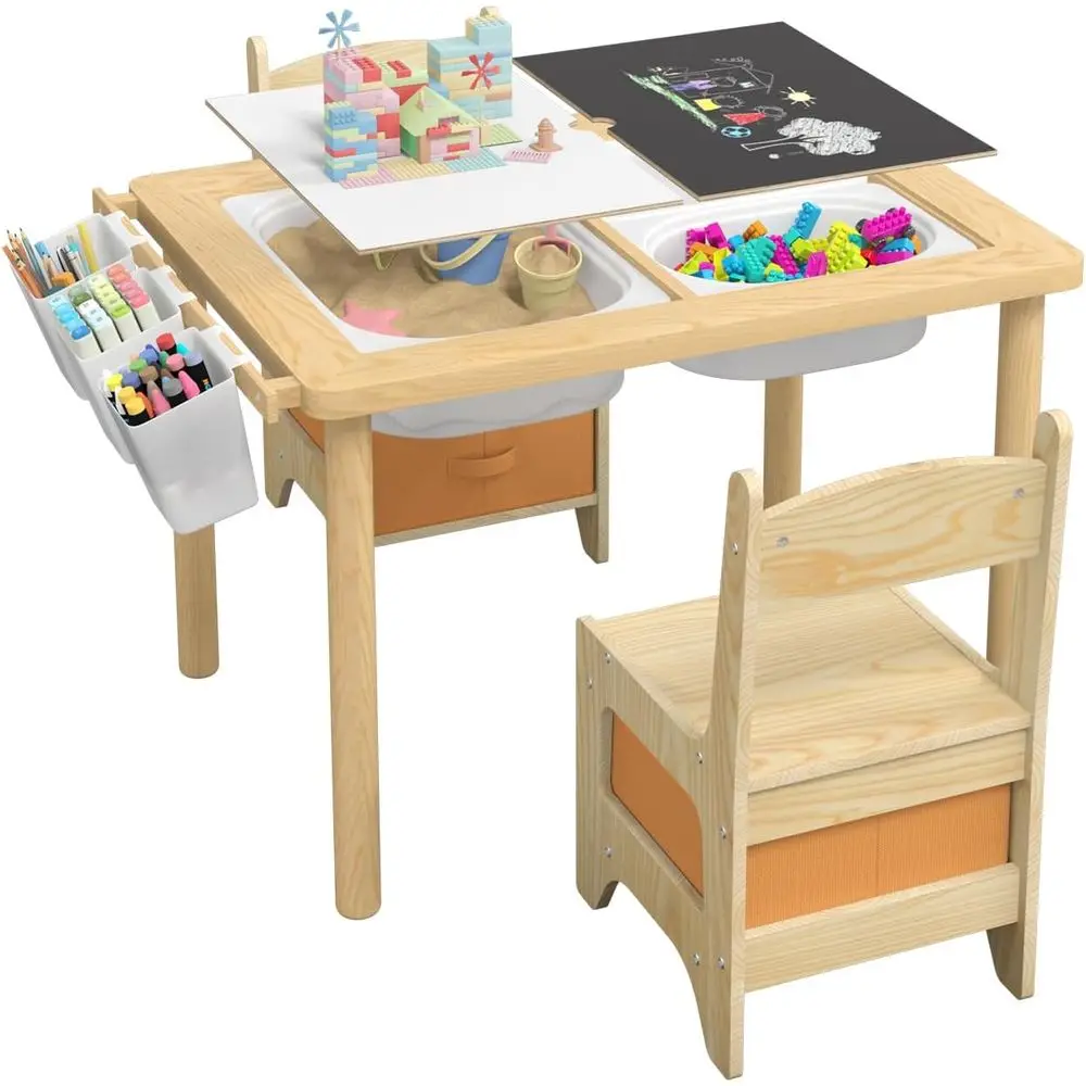 

5-in-1 Toddler Sensory Table and Chair Set for Ages 1-3 with Storage Bins, Play, Study, Art, and Dining Toys