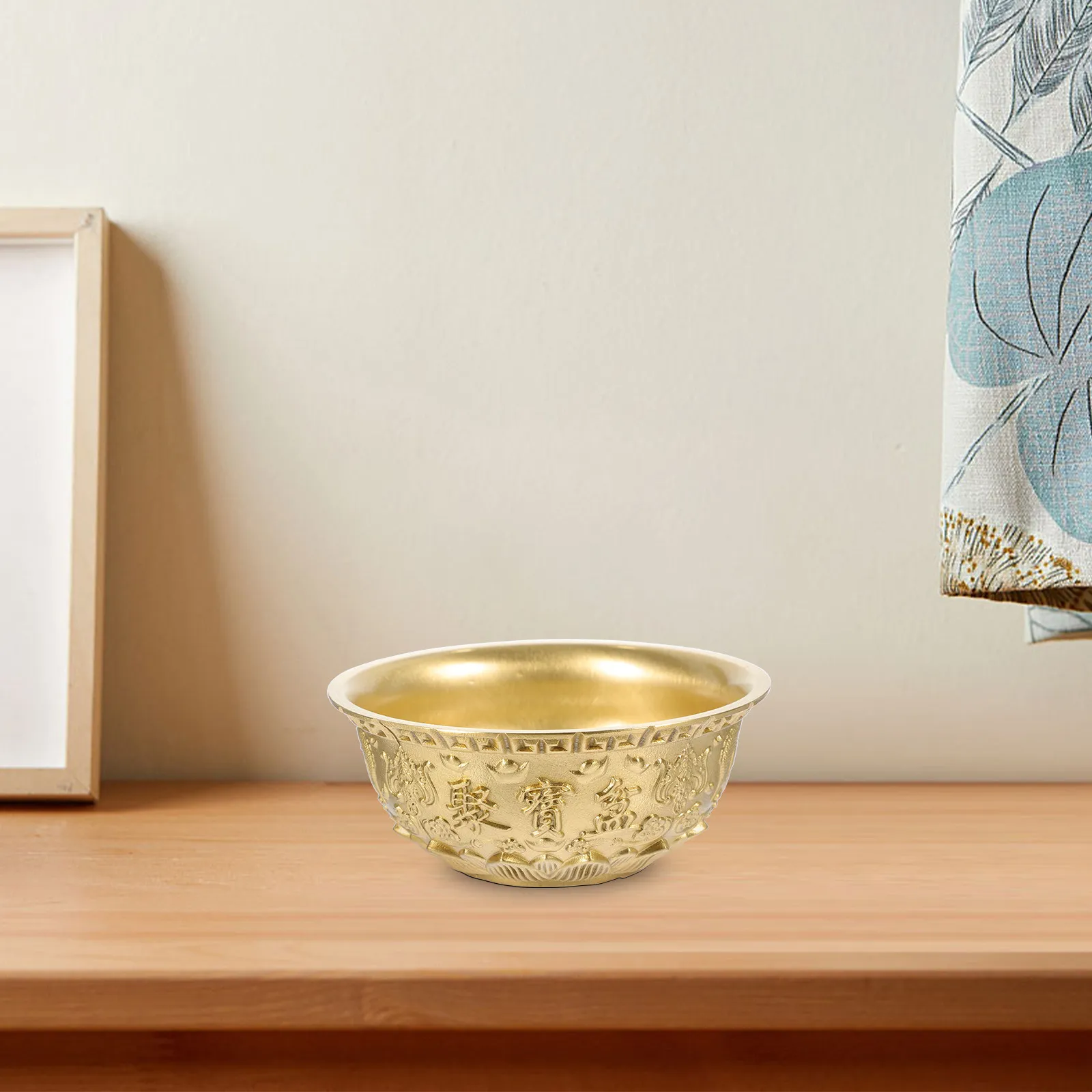 Chinese Brass Treasure Basin Gold Fortune Bowl Wealth Decoration Desktop Tabletop Adornment for Home Office Lucky Gift