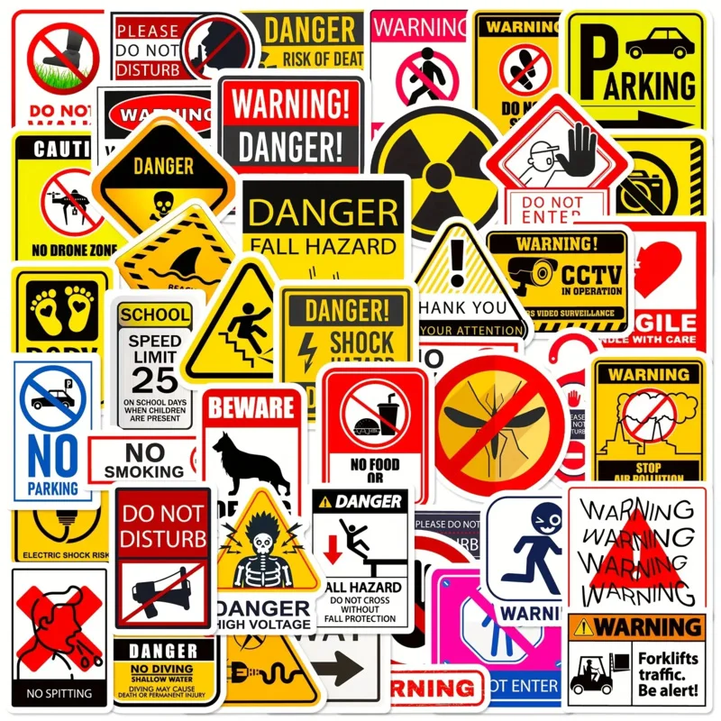 

50, реалистичные наклейки со знаком предупреждения, подходят для взрослых, наклейки для обучения английскому граффити, защиты мобильных телефонов и планшетов
