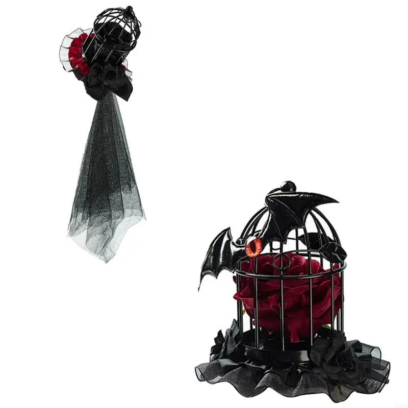 

L5YA Gothic Romance Hair Accessory Black Lace Veil Hat With Secure Hairpins