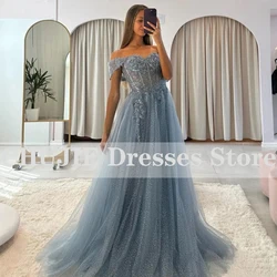 Dusty Blue Prom Dresses Woman 2026 Customized Glitter Tulle Evening Party Dress Formal Occasions Wedding Dress فساتين السهرة