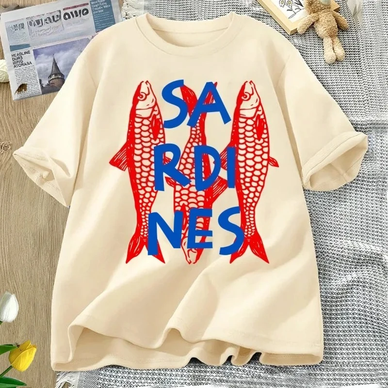 

Sardine T-shirt Fashion fish T-shirt Casual short sleeve T-shirt Street round neck T-shirt Street women's T-shirt