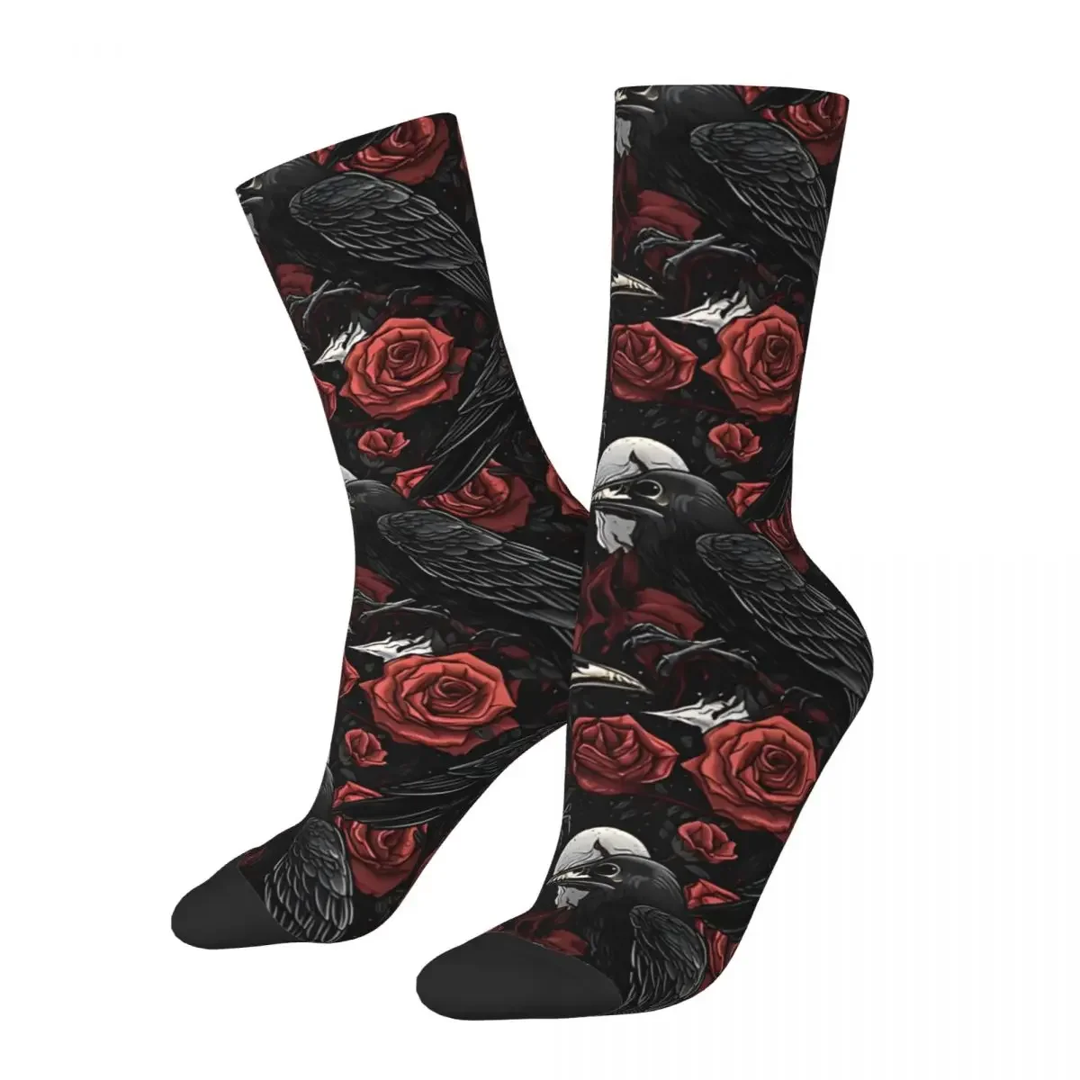 Crazy compression Raven Pattern  Sock for Men Harajuku Halloween Crow Skull Seamless Pattern Crew Sock Novelty