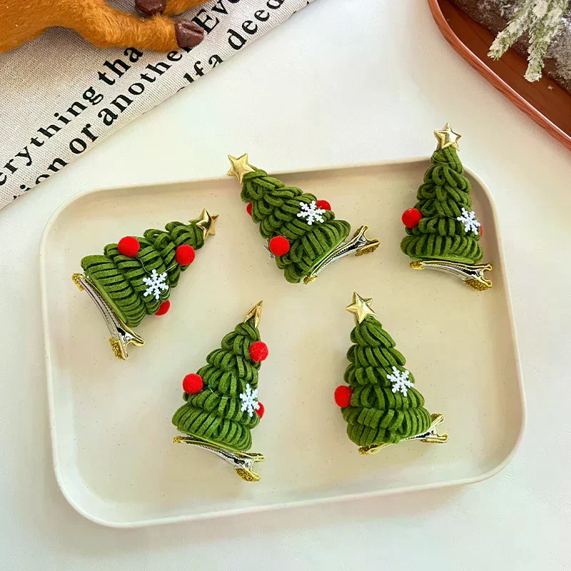 Simpatiche fermagli per capelli per albero di Natale per ragazze Accessori per capelli con decorazioni per albero verde con stella glitterata Regali di Natale di Capodanno