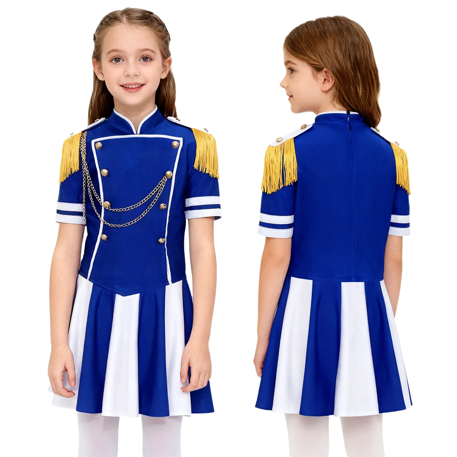 Costume de majorette de tambour pour filles, 3 pièces, uniforme d'équipe de groupe de marche, haut à manches courtes, jupe, ensemble de chapeaux pour Halloween, carnaval, fête Cosplay