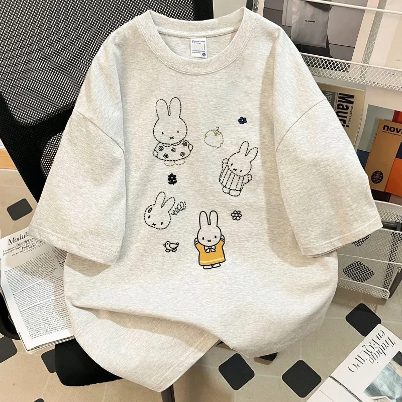 Cartoon Kawaii New Style Summer T-shirt Short Sleeves Trend Loose Thin and Light Leisure Fashion Round Neck Good Looks Miffy