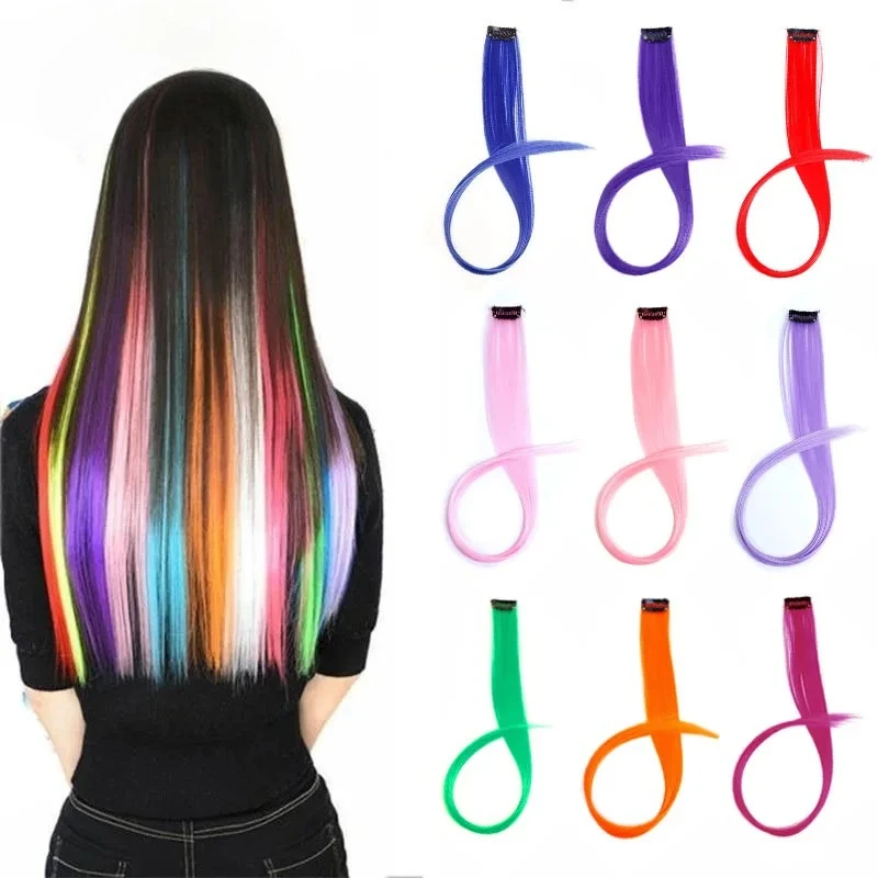 

Синтетические длинные прямые волосы для наращивания, радужная красочная шиньон, фиолетовый, красный, синий шиньон для женщин