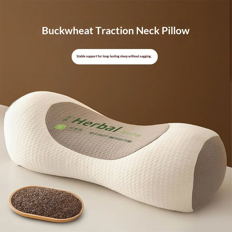 2026 New Cervical Neck Traction Pillow Buckwheat Hull Cotton Cylindrical Pillow Core Hard Firm Supportive for Home Bed Sleeping