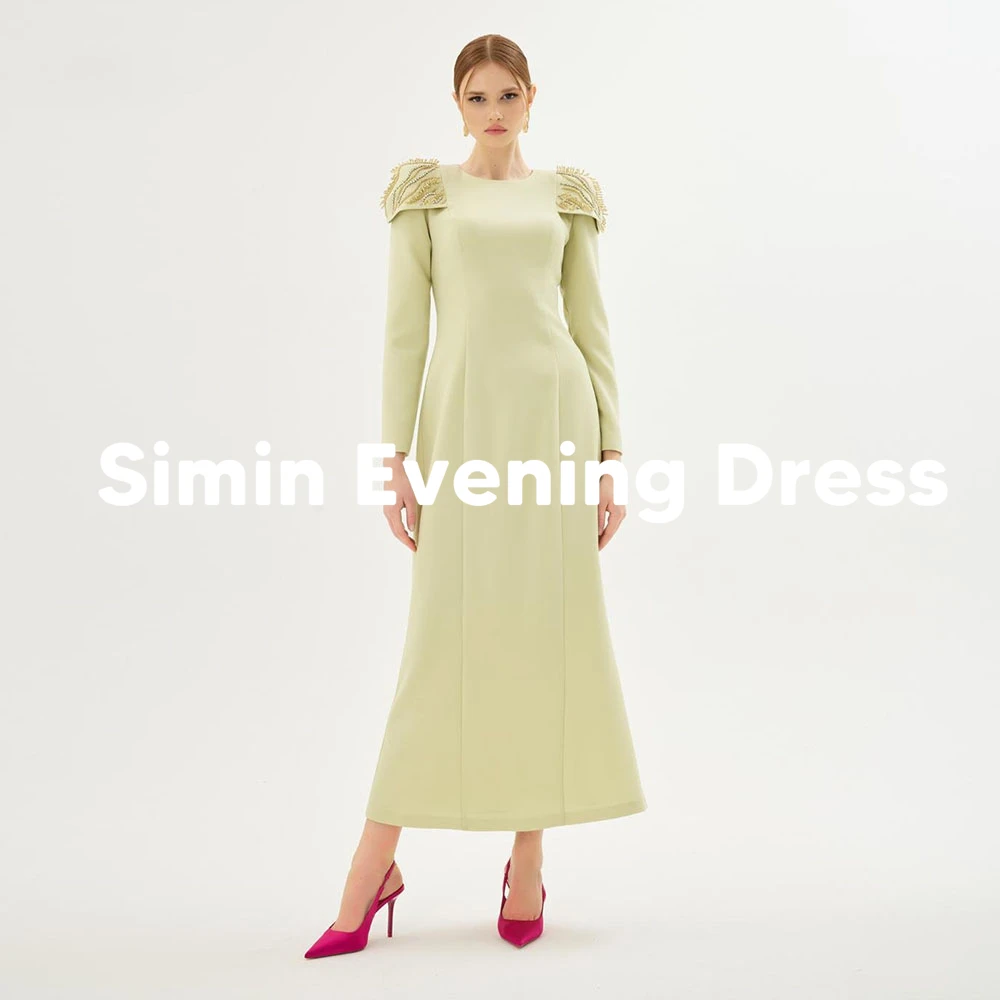 

Simin женские вечерние платья русалки с круглым вырезом и бисером в Саудовской Аравии с длинными рукавами до щиколотки, элегантные вечерние платья 2026