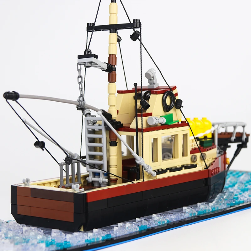 

The Fishing Boat Pirate Ship Building Block Kit Sky Pirates Skeleton Ship Small Fishing Trawler Shrimp Sailboat Brick Model Toy