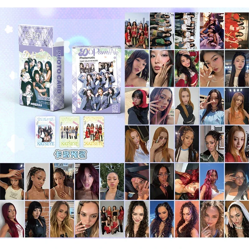 50 قطعة/المجموعة/مجموعة بطاقات ليزر Kpop Idol KATSEYE Lomo بطاقات LARA DANIELA MANON MEGAN مطبوعة بطاقات الصور هدية المشجعين