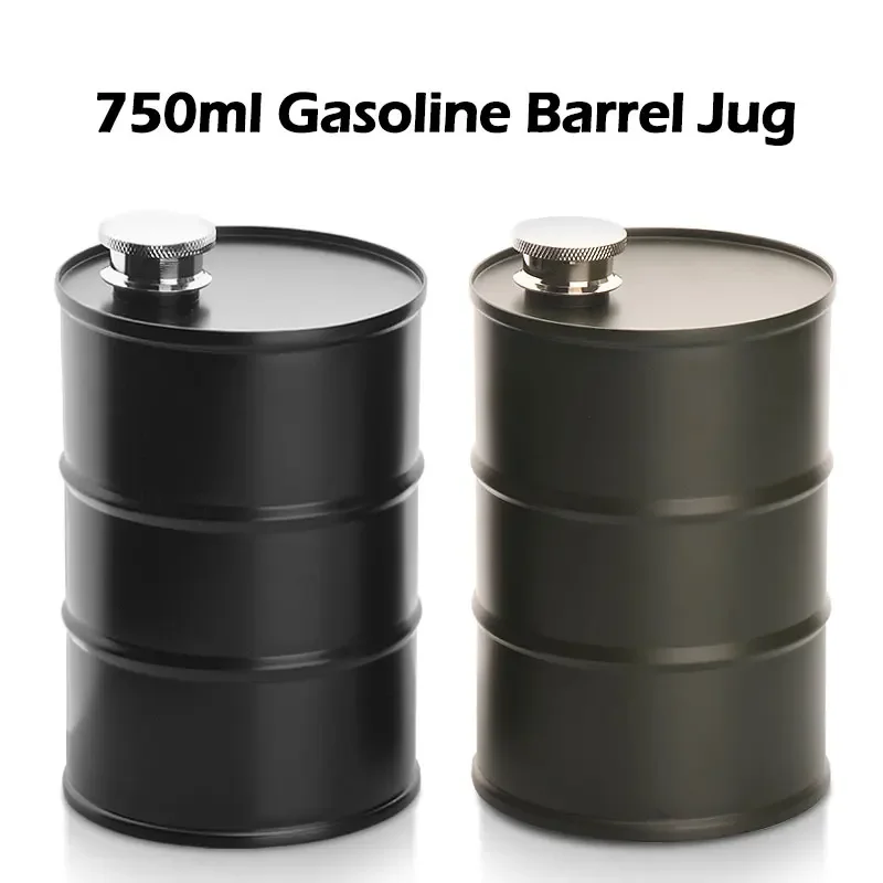 750ml Gasoline Barrel Jug 304 Stainless Steel Cylindrical Jug Portable Portable Outdoor Personalized Wine Barrel Jug