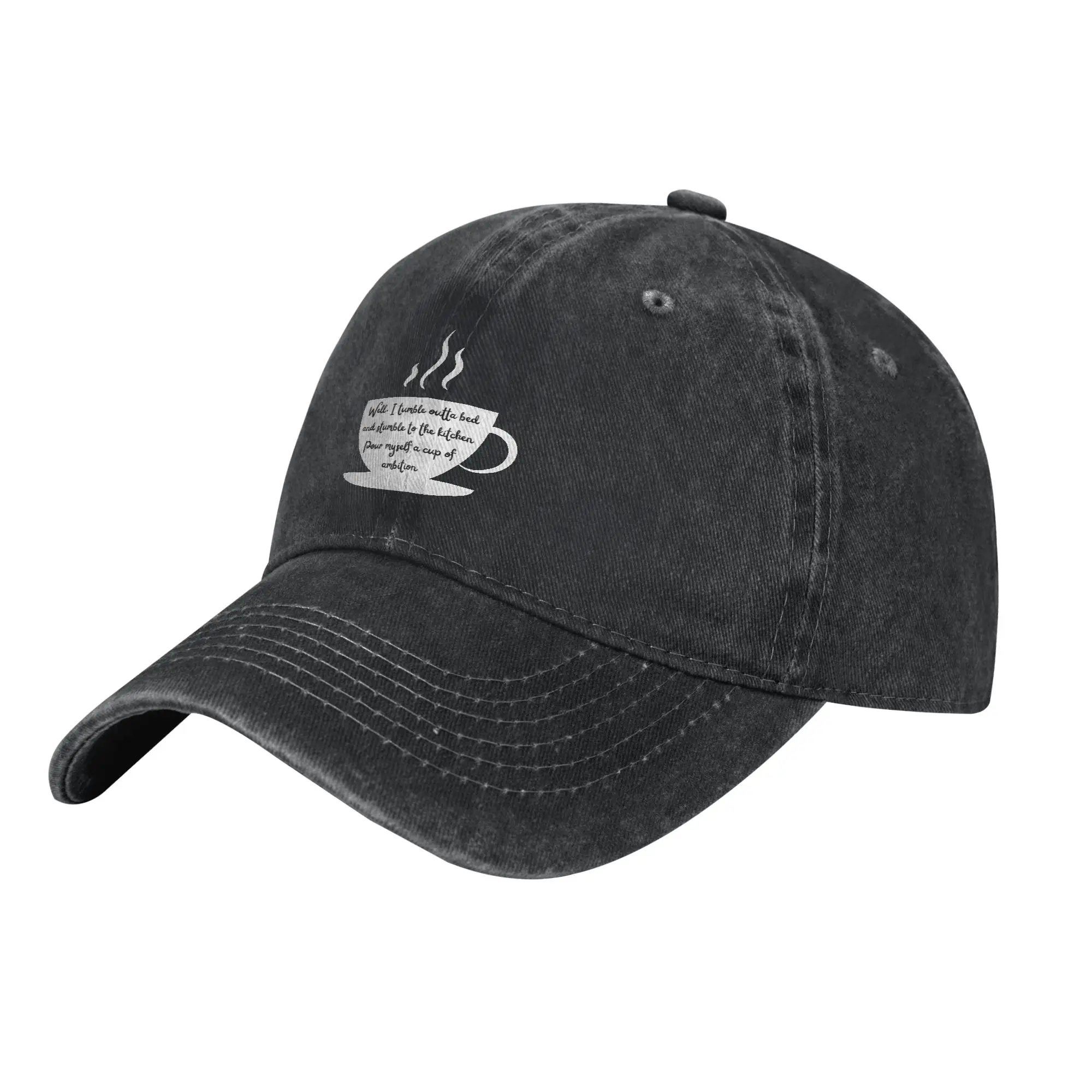 Steaming Coffee Cup Wake Up and have ambition Sun Baseball Cap  y2k Cute Men Women Washed Trucker Hat Dropshipping