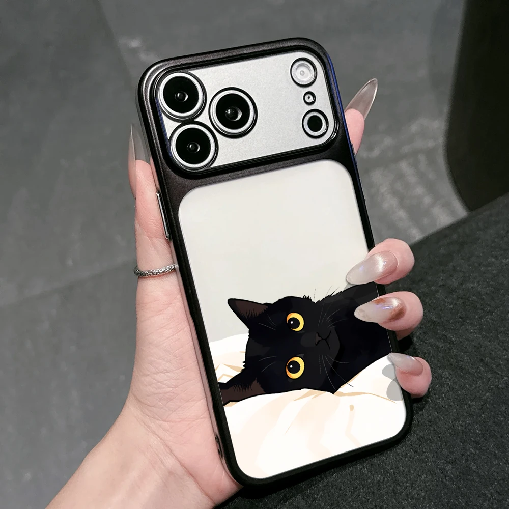 Black Cat Luxus Stoßfeste Hülle für iPhone 15 16 Pro Max Hüllen iPhone 11 12 13 14 16 17 Pro Max Niedliche TPU Beschichtete Mattierte Coque – Detail 2