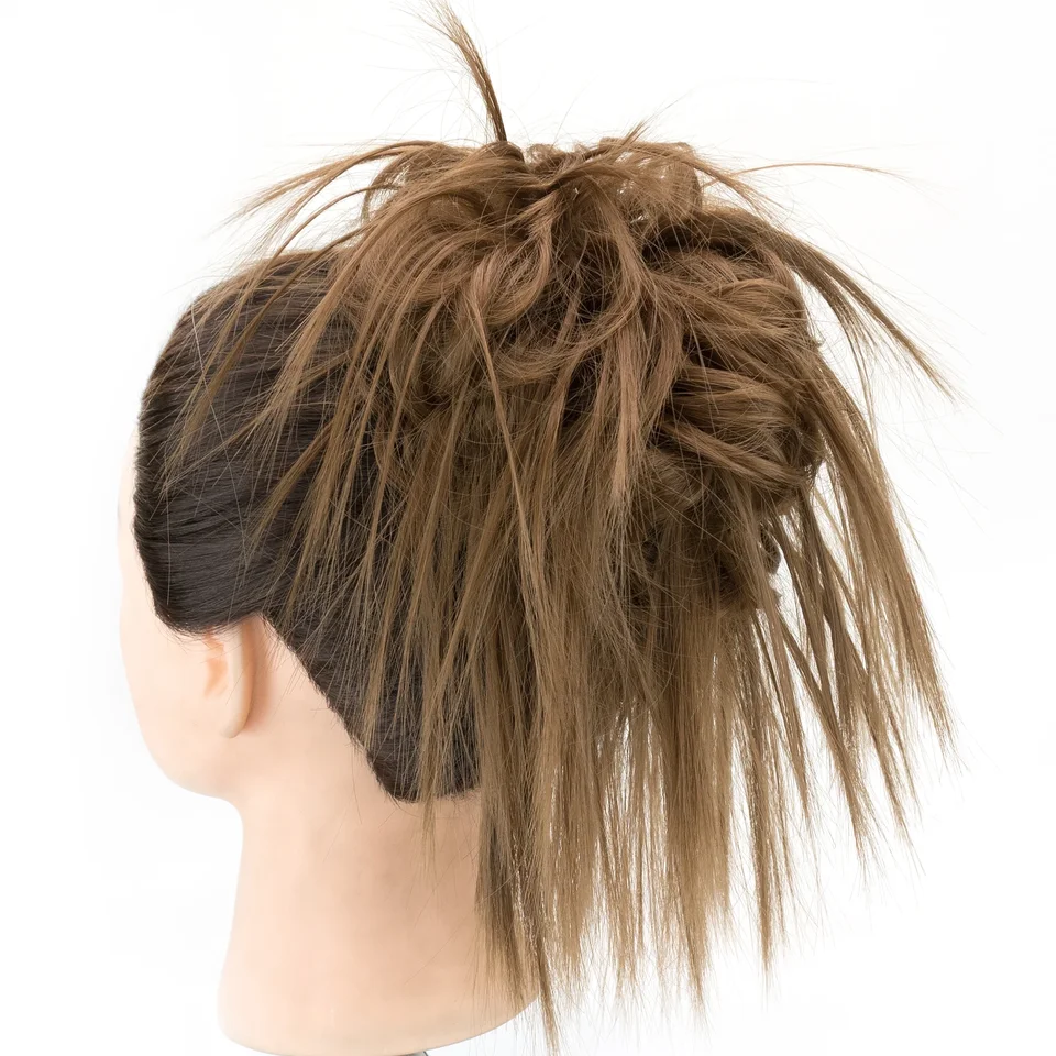 Postizo sintético de moño despeinado, extensión con scrunchie falso, piezas rizadas, cola de caballo con moño, cintas para cabeza para mujer 2