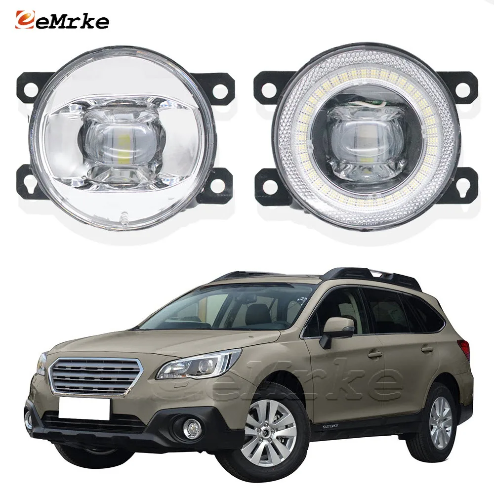 Led Exterior Lights with Lens Car Fog Lamp Assembly 15W for Subaru Outback BS 2015-2019 Daytime Running Light Angel Eye DRL