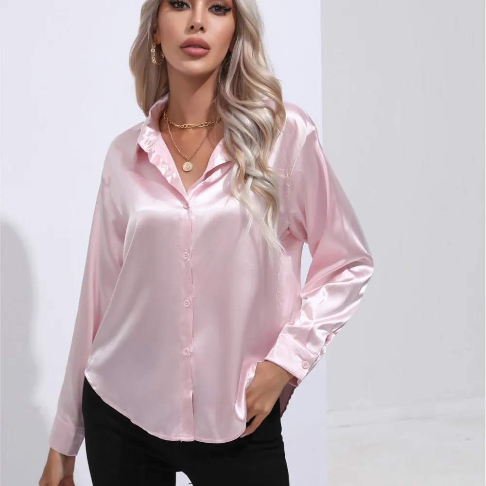 Women\'s Autumn Blouse 2024 Satin Long Sleeved Shirt With New Collar And Long Sleeved Cardigan Shirts Elegant OL Clothing Blusas