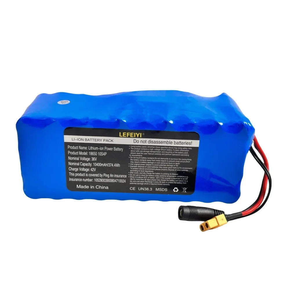 36V 10.4Ah Large Capacity Lithium Battery, High-power Battery with Built-in BMS Protection 18650 10S4P