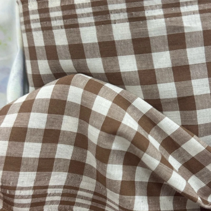 100% Cotton Fabric Yarn Dyed Plaid Beige White Soft Breathable Lightweight Summer for Shirt Dress Kids DIY Sewing Accessories