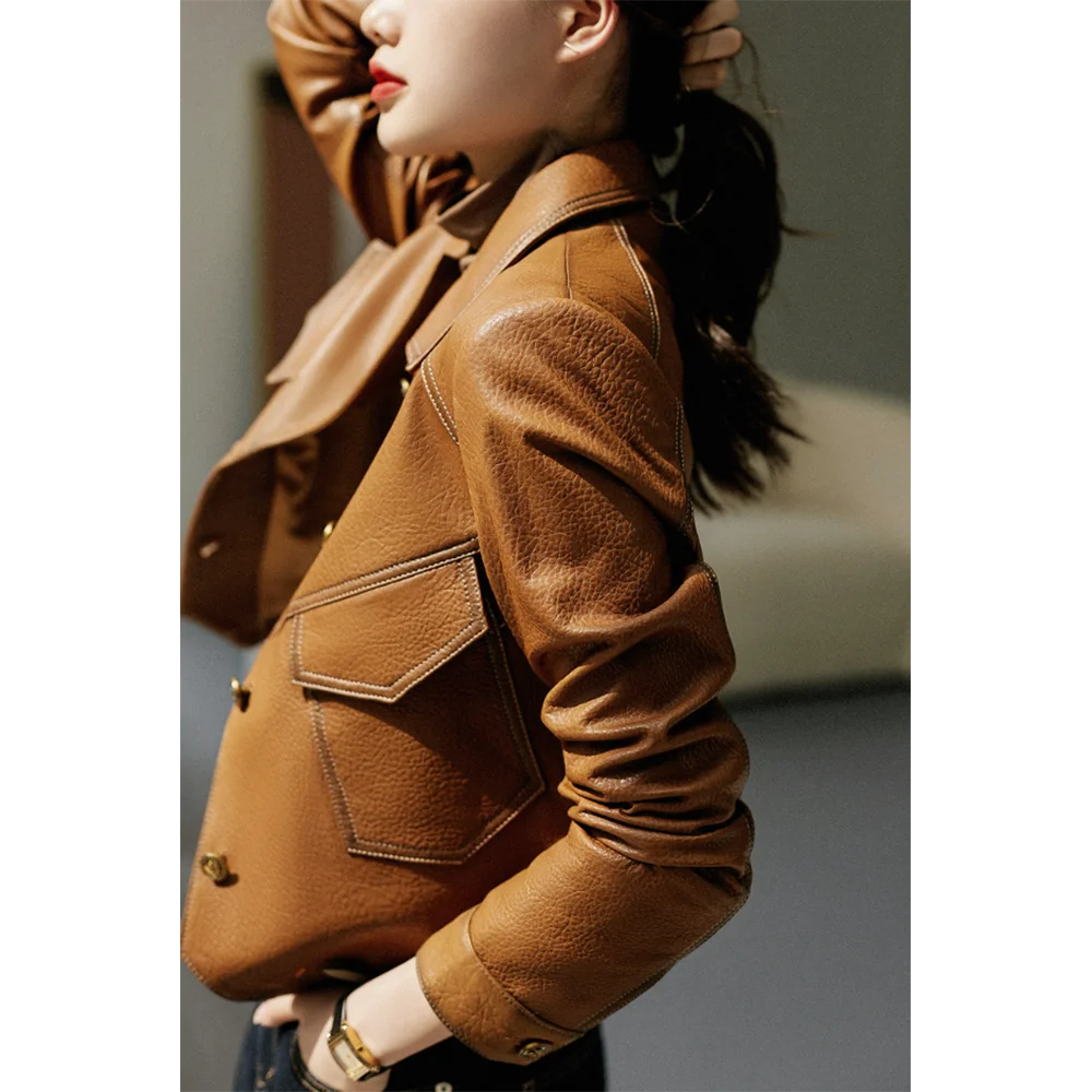 Female High-grade Faux Leather Coat Women Short PU Leather Jacket Spring Autumn Ladies Large Size 4XL Locomotive Leather Tops