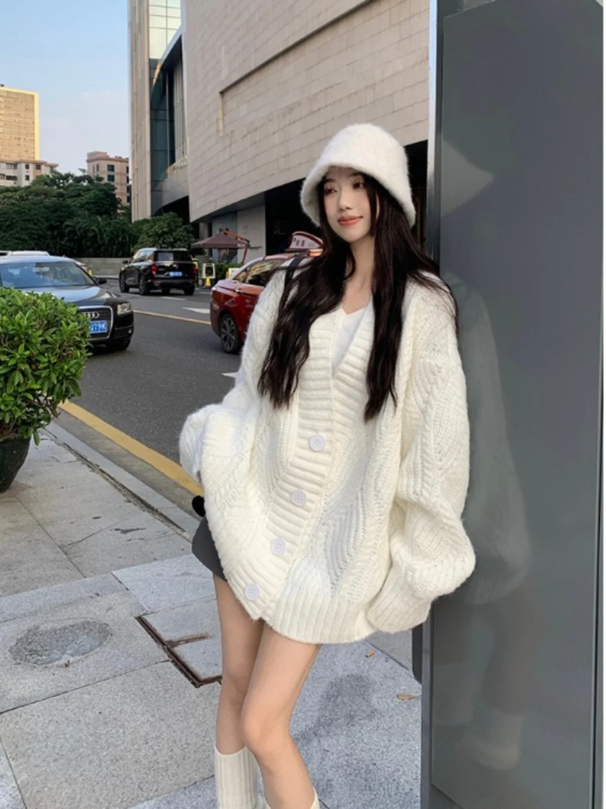 لينة Thiened الخريف الشتاء البني فضفاض سترة مشغولة من الصوف سترة V-Ne طويلة Sve منتصف طول معطف للنساء تخفيف Sle #3