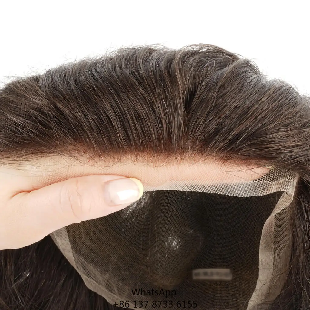 

Wholesale HS7F Full Lace Hair System Natural Virgin Hair Full Lace Toupee Realistic Hairline Parts Straight Wave Style Virgin