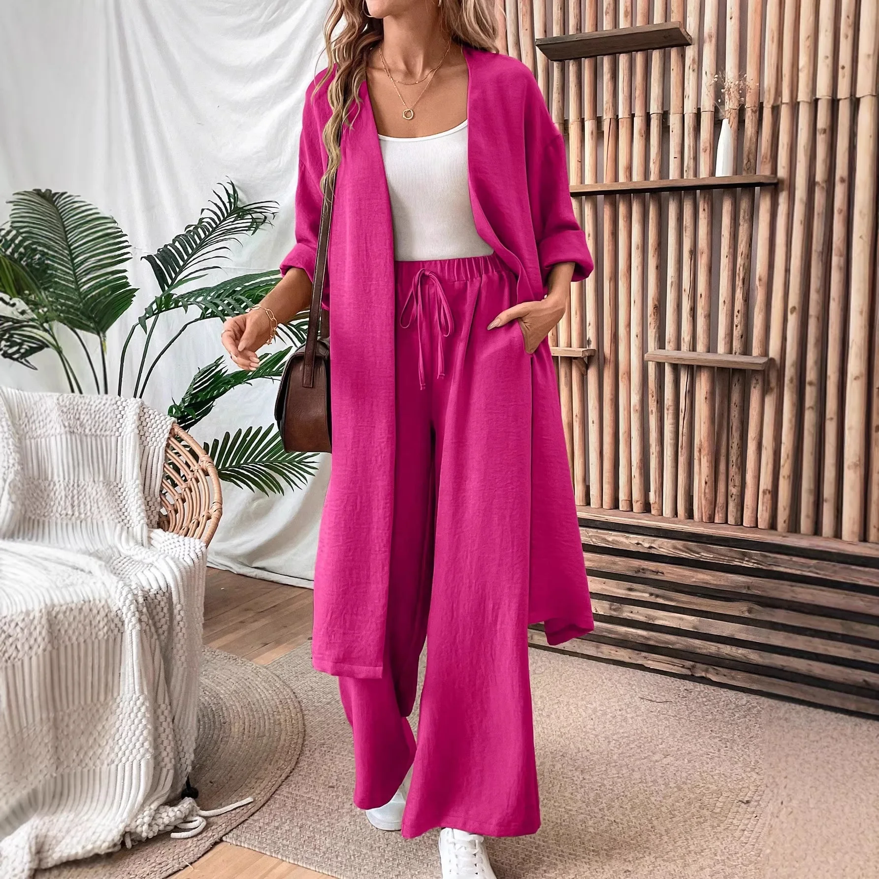 Casual Long Wide Leg Pants Set Women's Spring Autumn Winter Two Piece Suit Slimming Effect Comfortable Fashion Outfit
