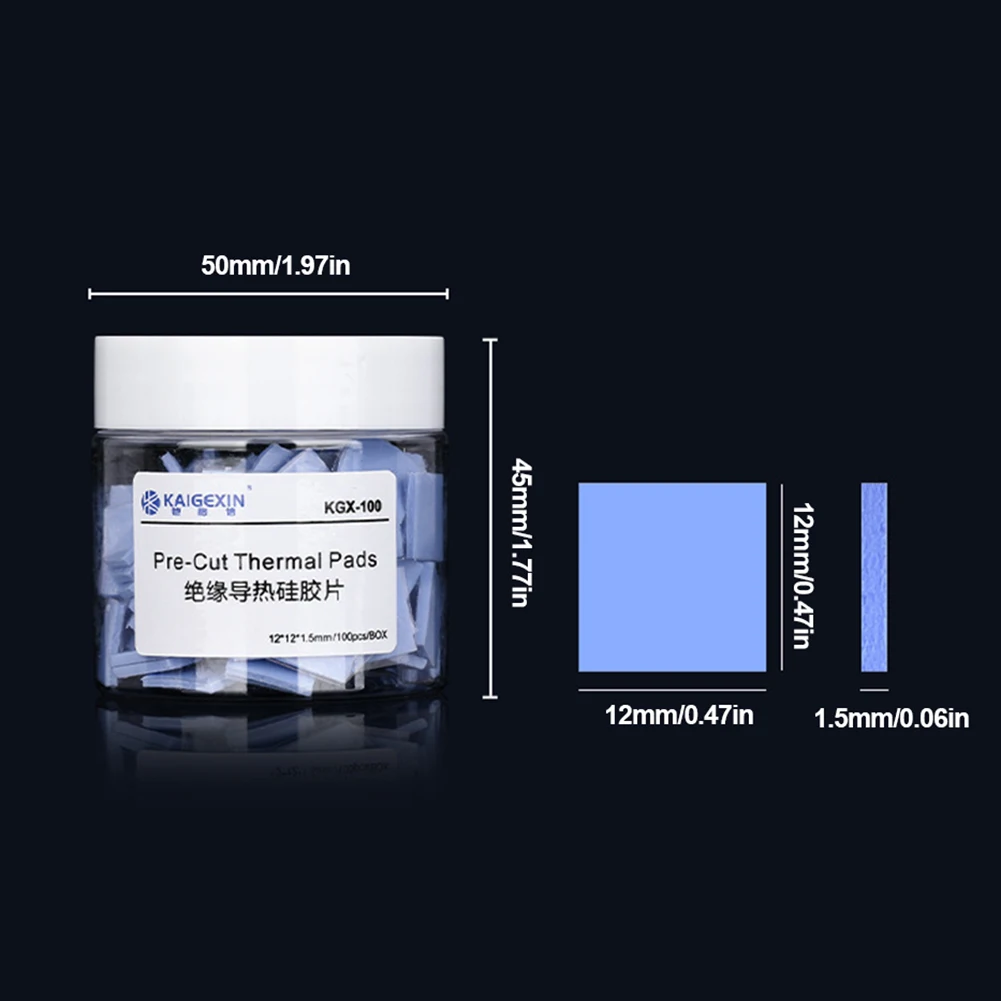 Silicone graxa térmica Pad, condutora, resistente ao calor, dissipação de calor rápido, GPU CPU Repair, 12x12x1,5 milímetros, 100pcs